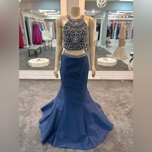 size 8. Two piece. mermaid. studded halter top backless top crisscross back.